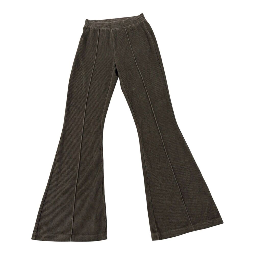 Aerie Groove On Ribbed Velour Flare Pants Women XS Regular Olive Green Lounge
